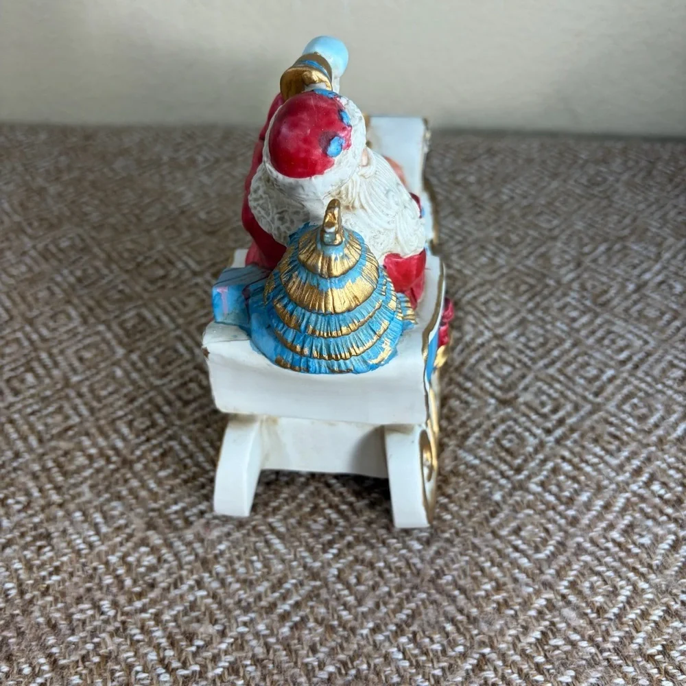 Vtg Christmas Kurt Adler Santa Sleigh Ceramic Music Box 1990 Decor Gift Work EUC